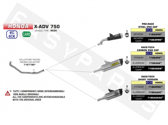 Silencioso ARROW Race-Tech Alu./C Honda X-ADV 750i E4-E5 '17- (Version cour